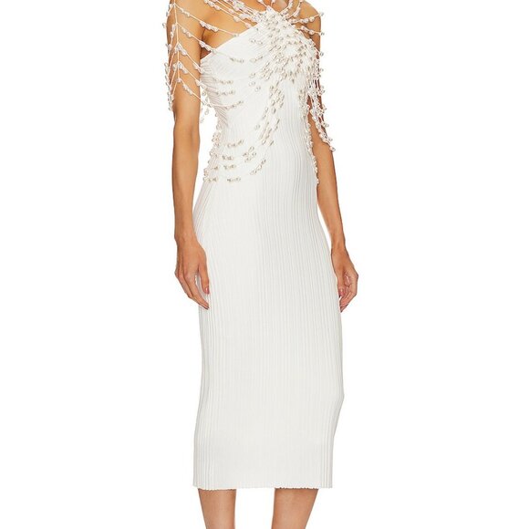 Cult Gaia Cecilia Dress Size Large Off White Pearl Knit Gown - Picture 2 of 9